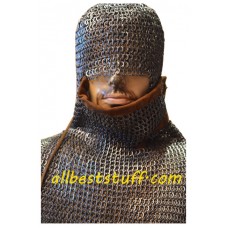 9 mm Chain Mail Suit Flat Pin Riveted Mittens Integrated Coif Ventail and Legging Set